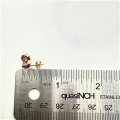 14K Yellow Gold APX 3.8 CTW Pink Tourmaline Flower Earrings 2.24g
